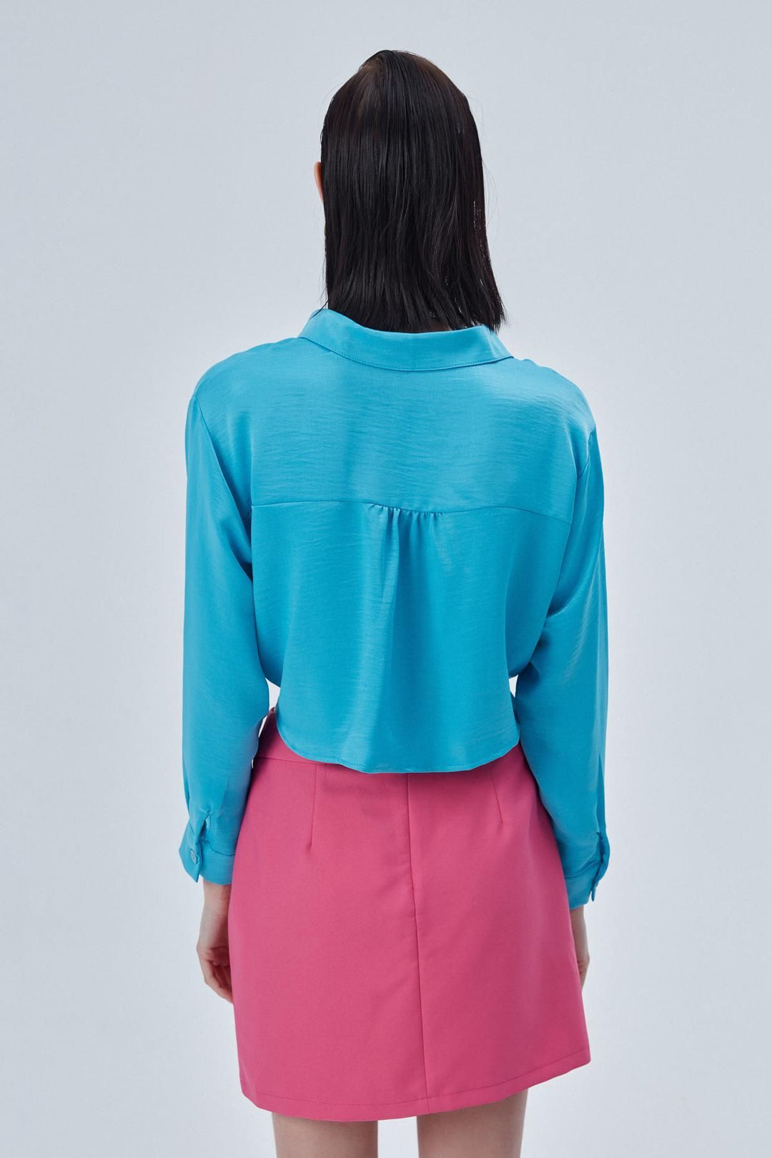 Tie Front Crop Shirt Blue