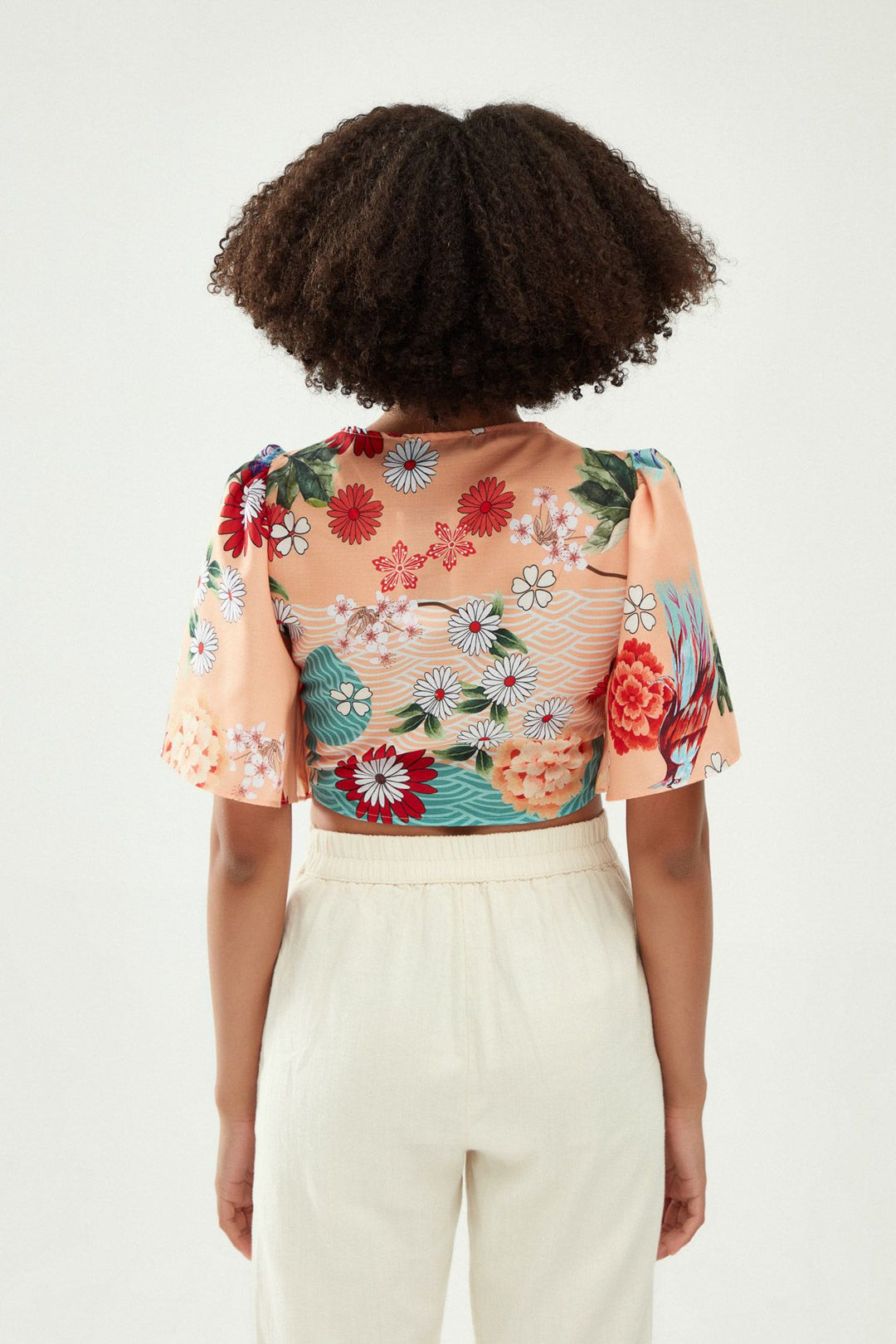 Patterned Tie Front Blouse Orange