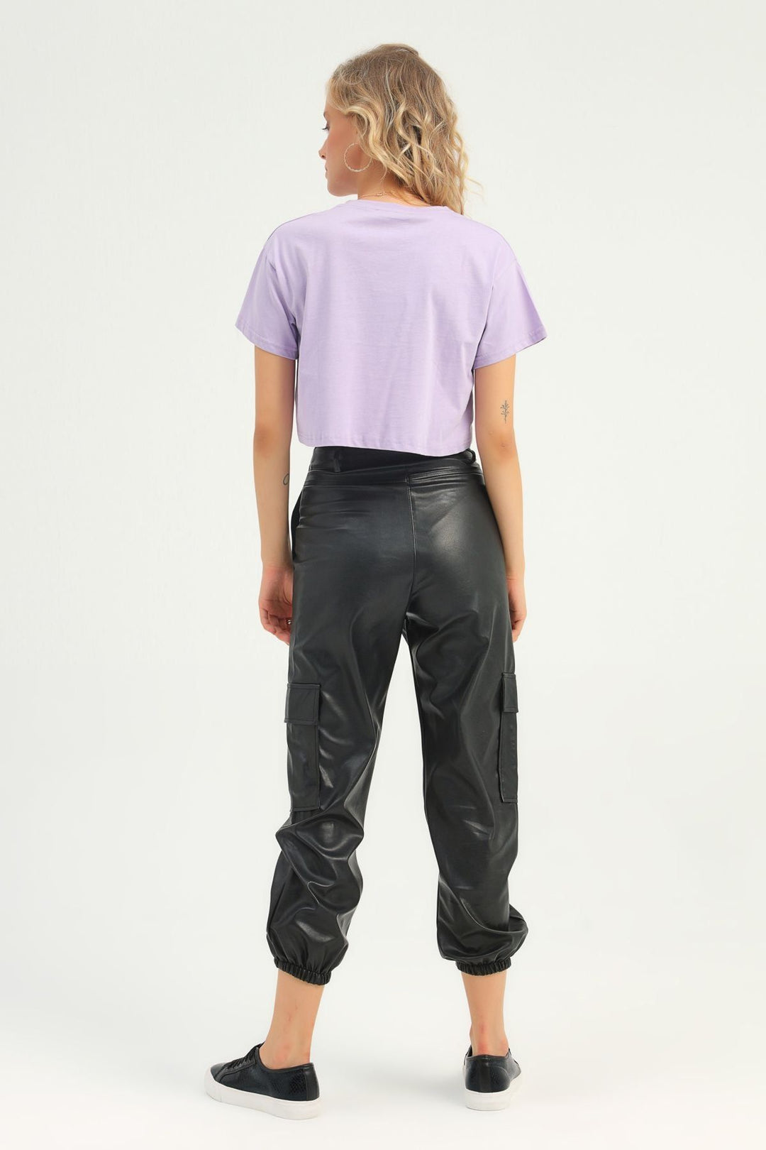 Kargo Cepli Deri Jogger Pantolon Siyah