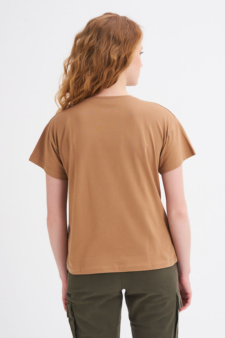 Baskılı Tişört Kahverengi