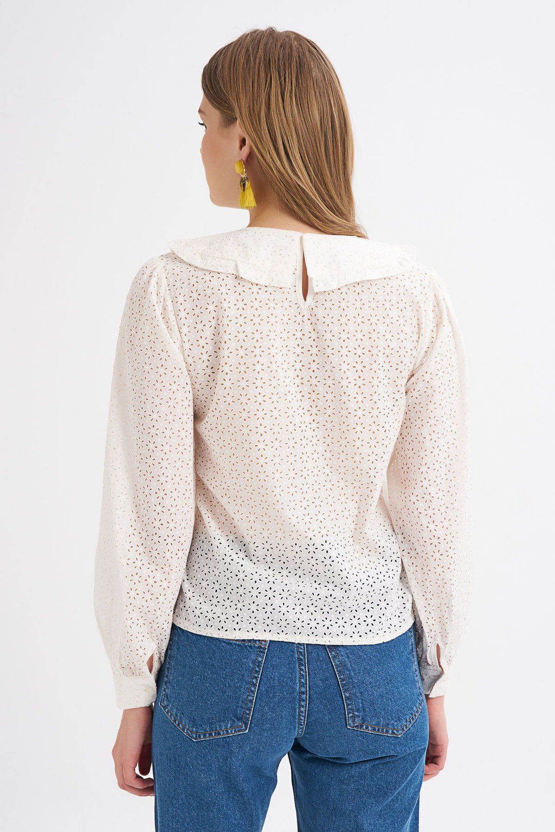 Baby Collar Guipure Blouse Ecru