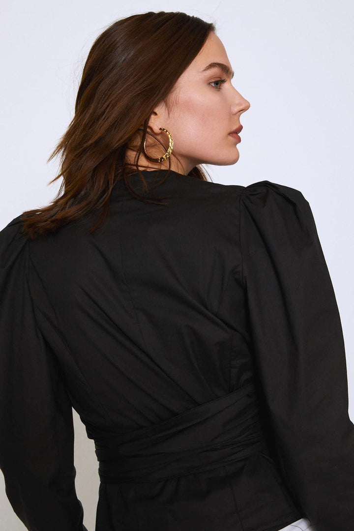 Bağlamalı Kruvaze Bluz Siyah