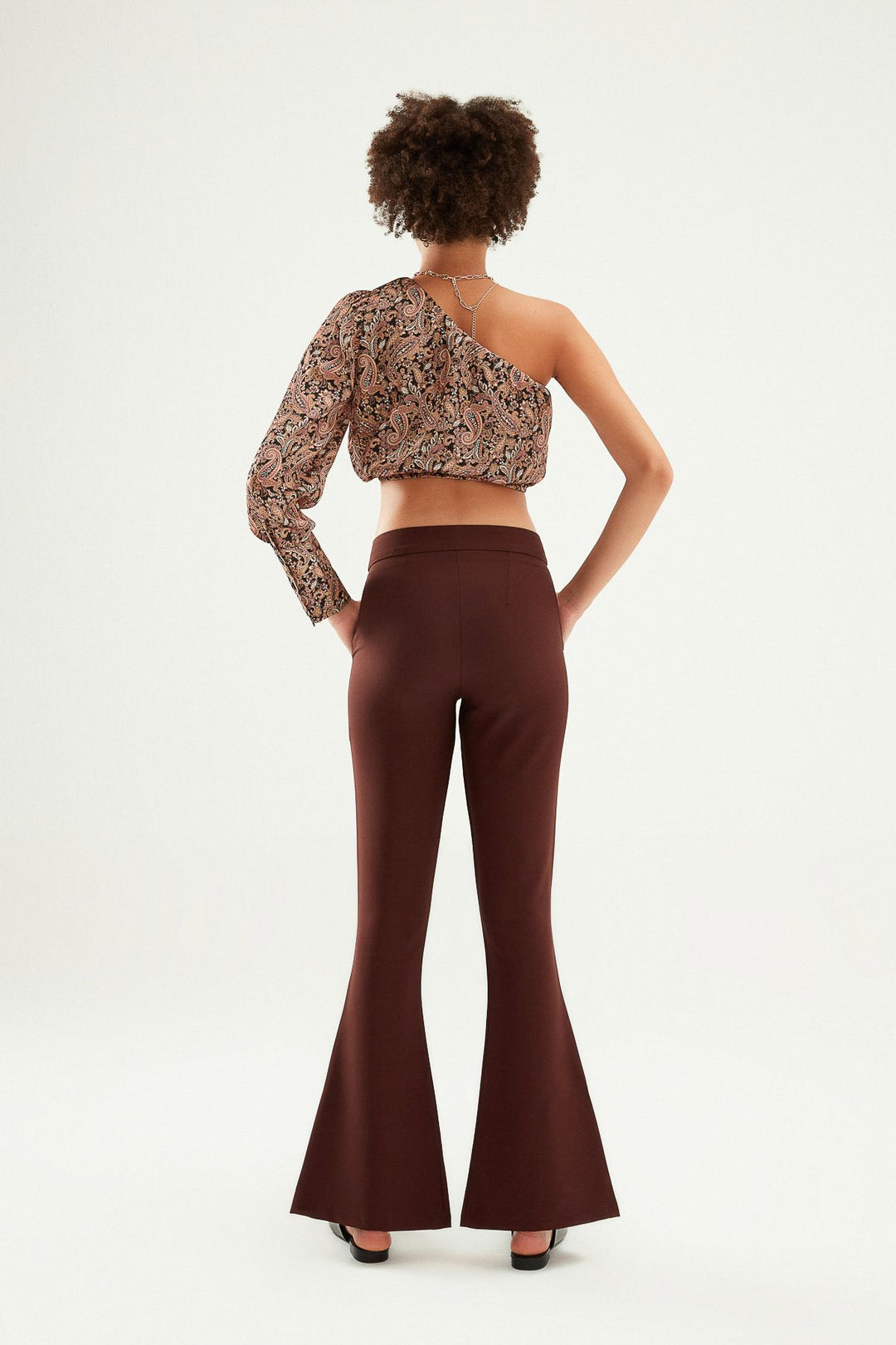 İspanyol Paça Yüksek Bel Pantolon Koyu Kahve