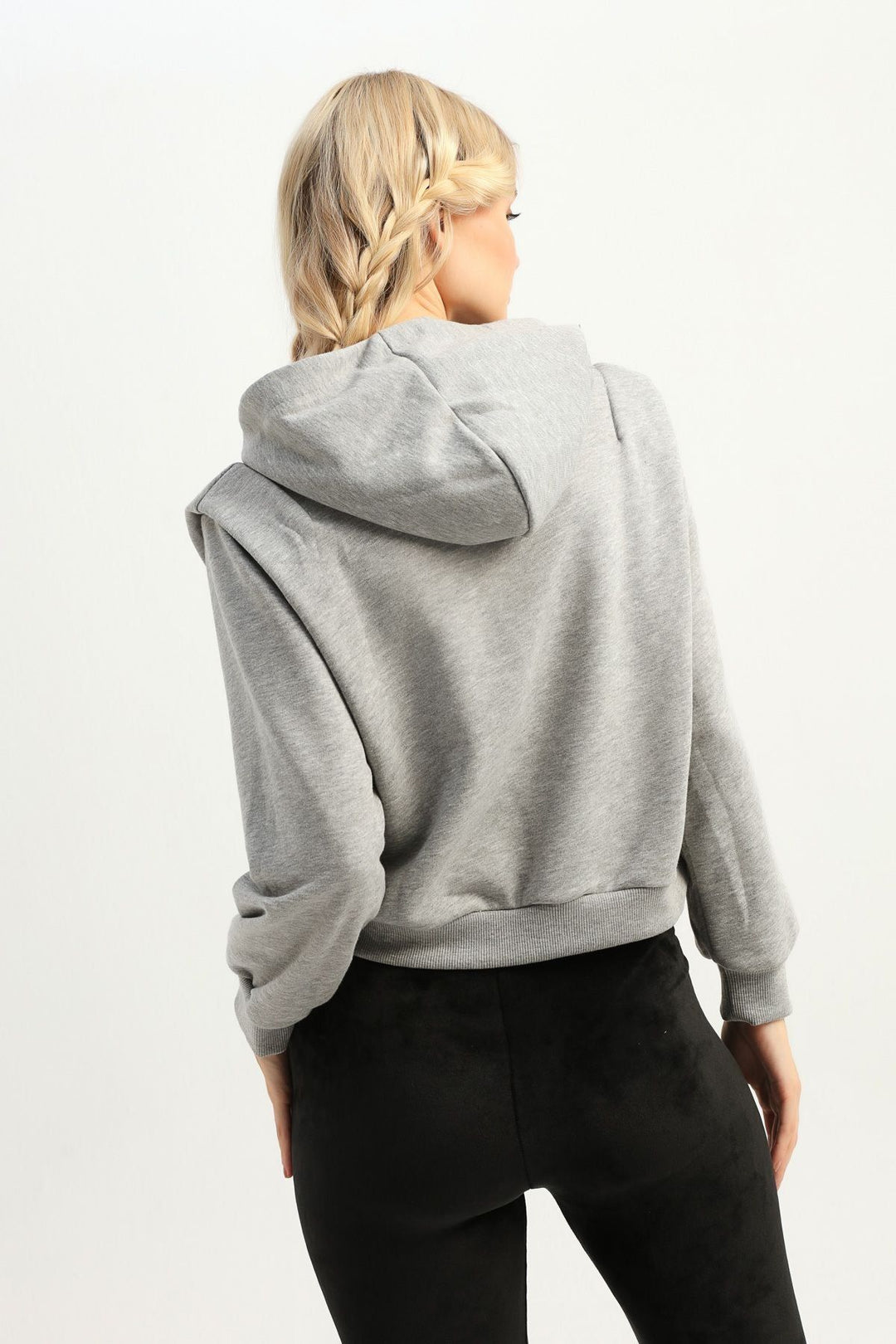 Kapüşonlu Kanguru Cepli Sweatshirt Gri