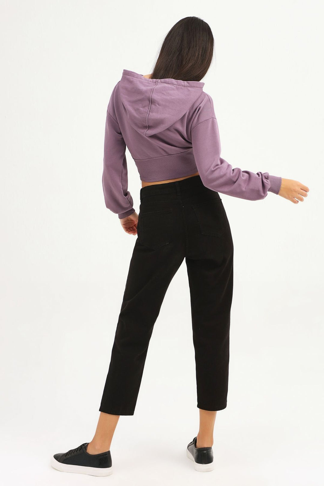 Kapüşonlu Crop Sweatshirt Koyu Lila