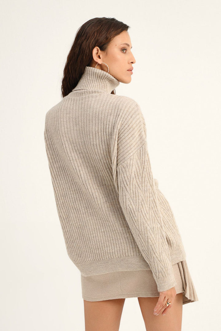 Patterned Turtleneck Sweater Stone