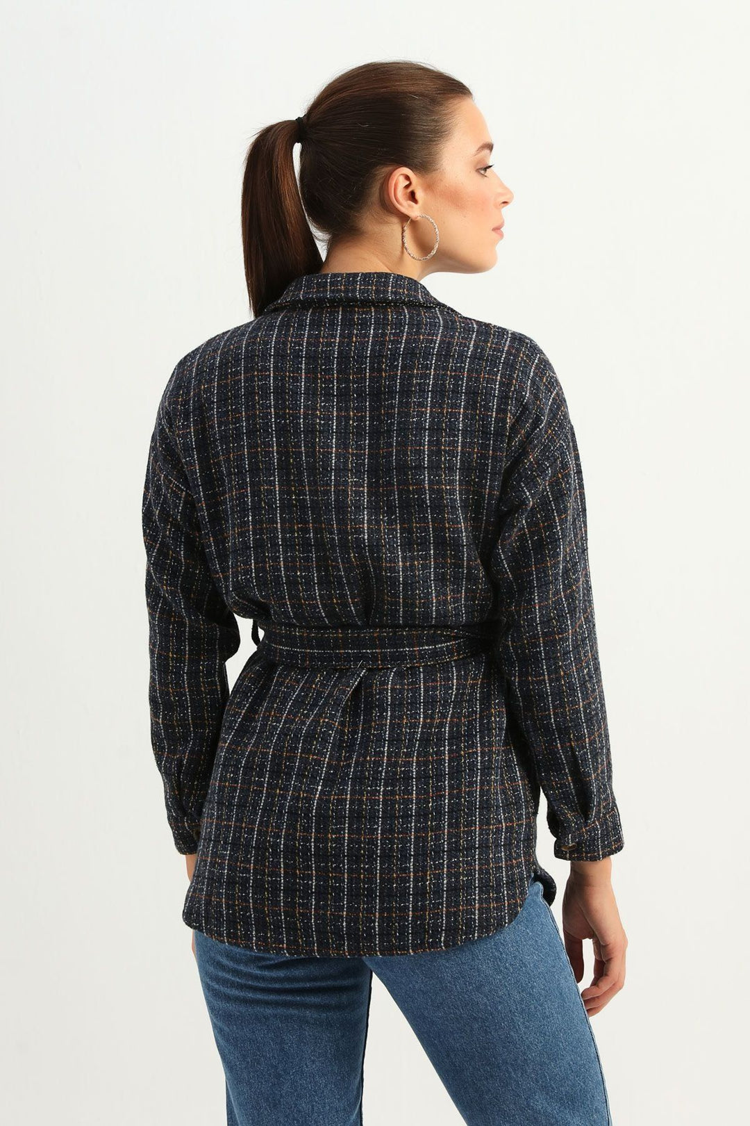 Tie Waist Tweed Shirt Indigo