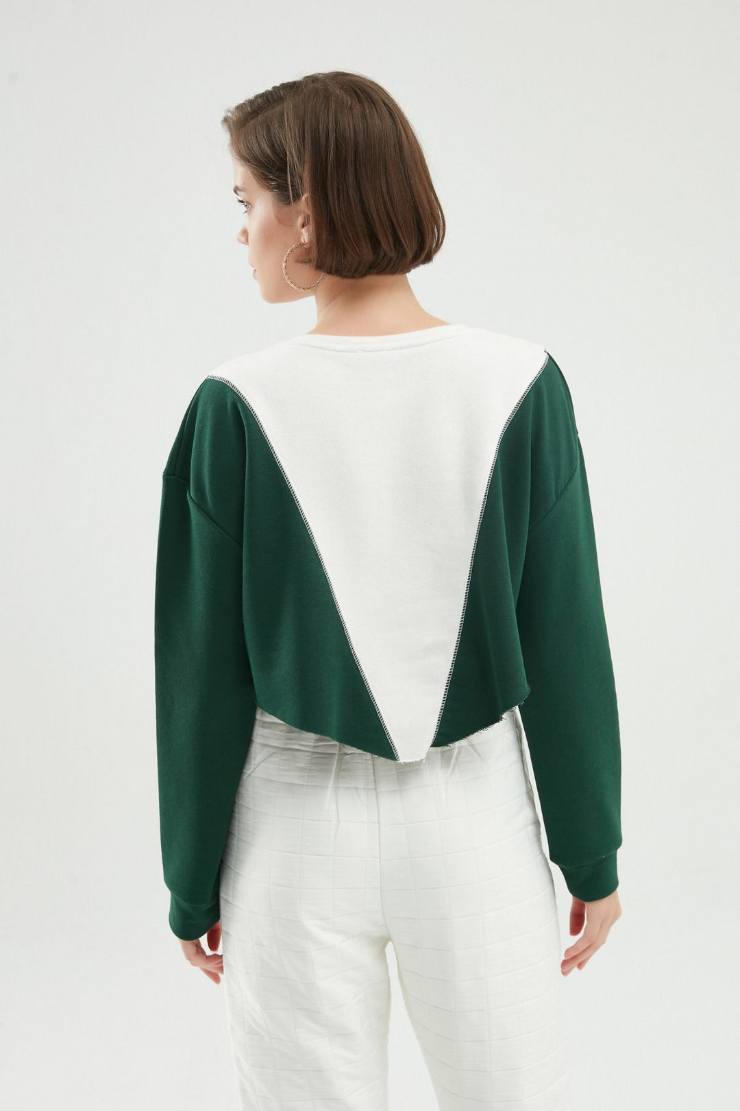 Baskılı Crop Sweatshirt Koyu Yeşil