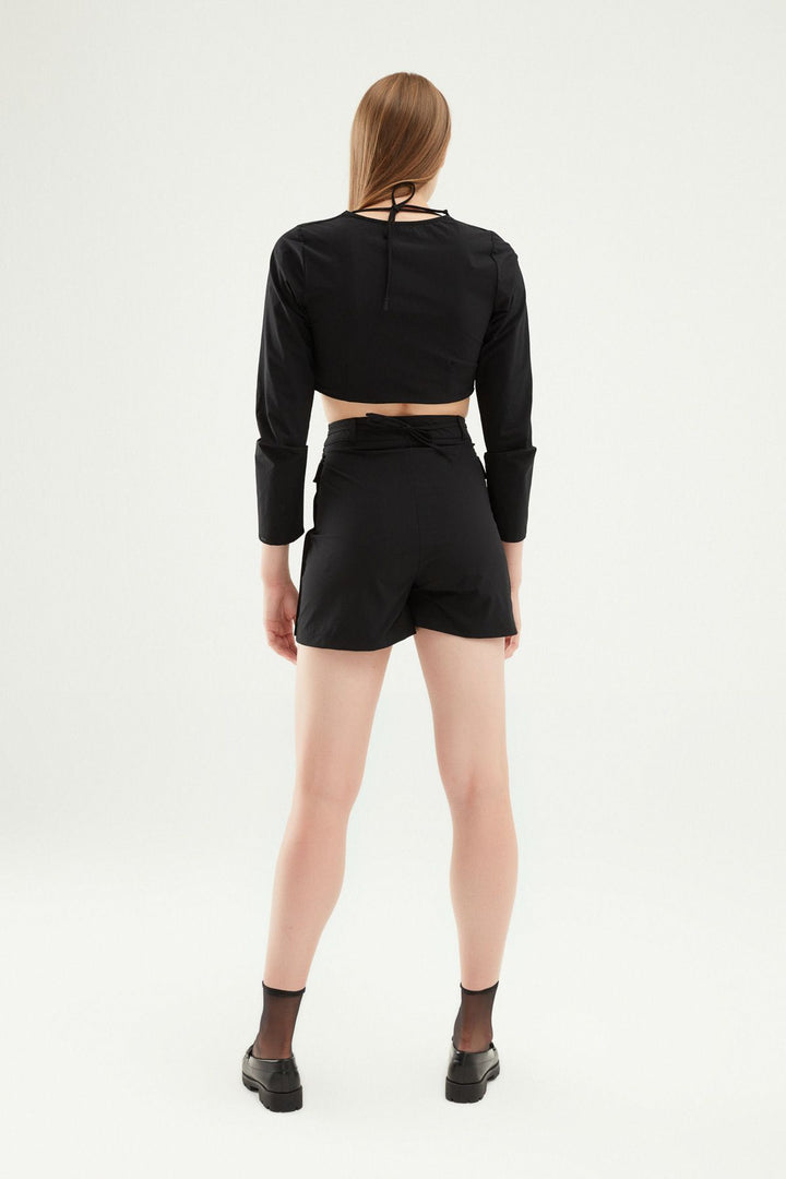 Çapraz Bağlamalı Şort Etek Siyah