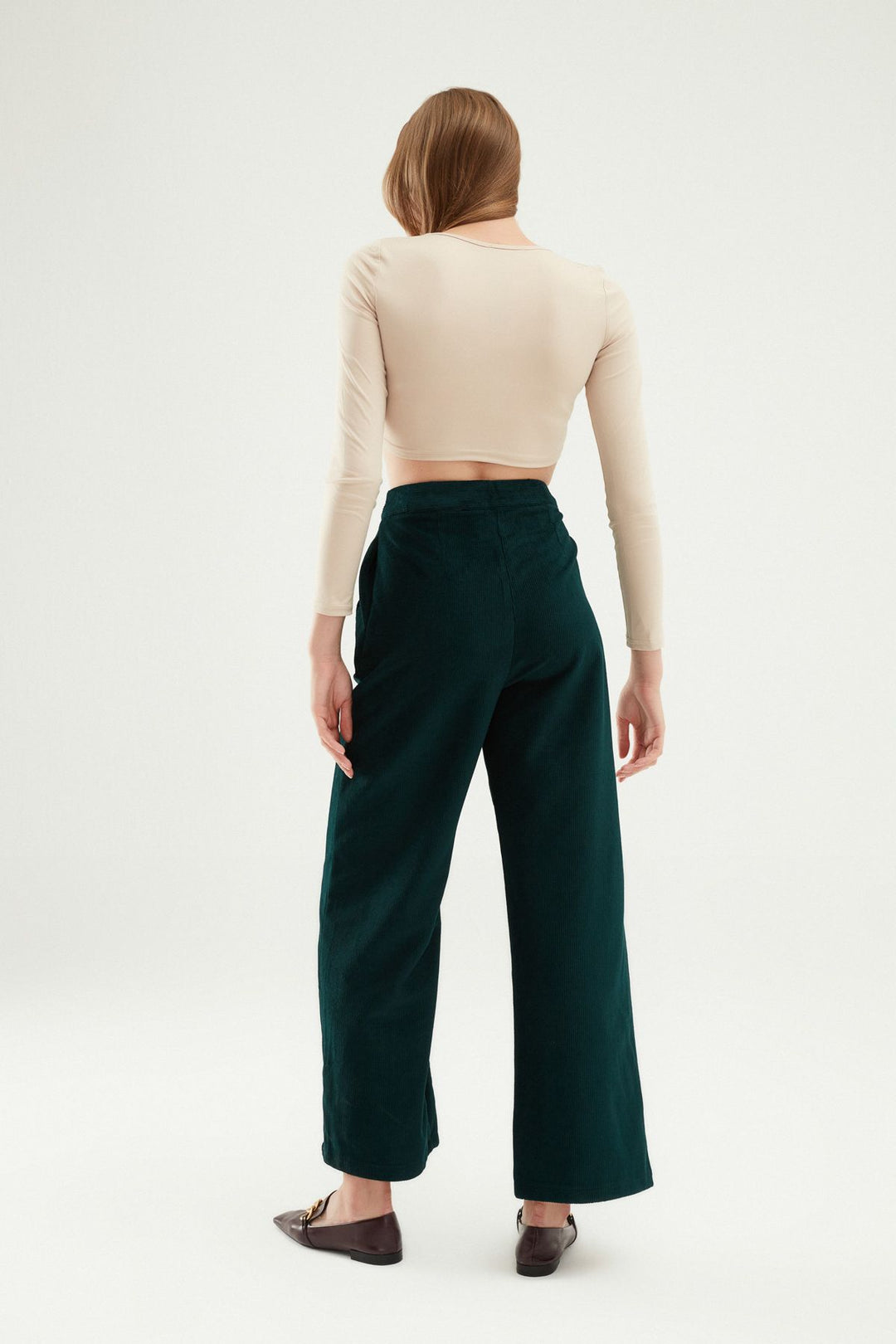 Pleated Velvet Trousers Dark Green