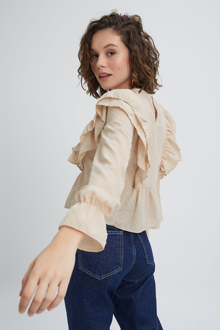 Fırfırlı Bluz Bej