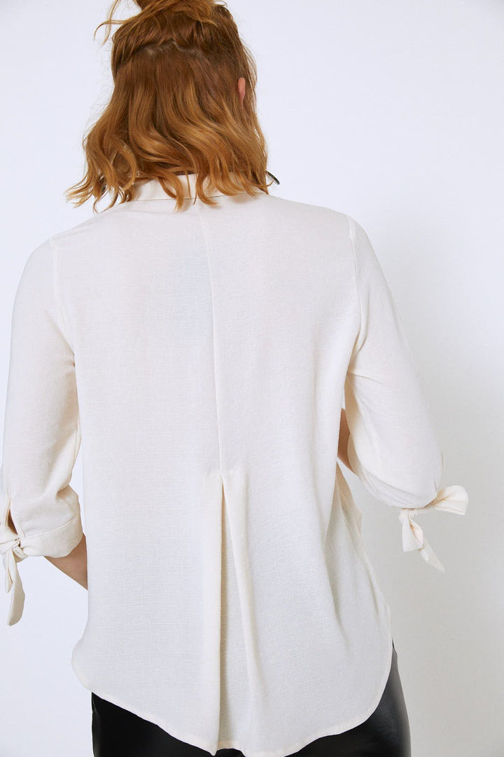 V-Neck Shirt with Tied Sleeves Ecru