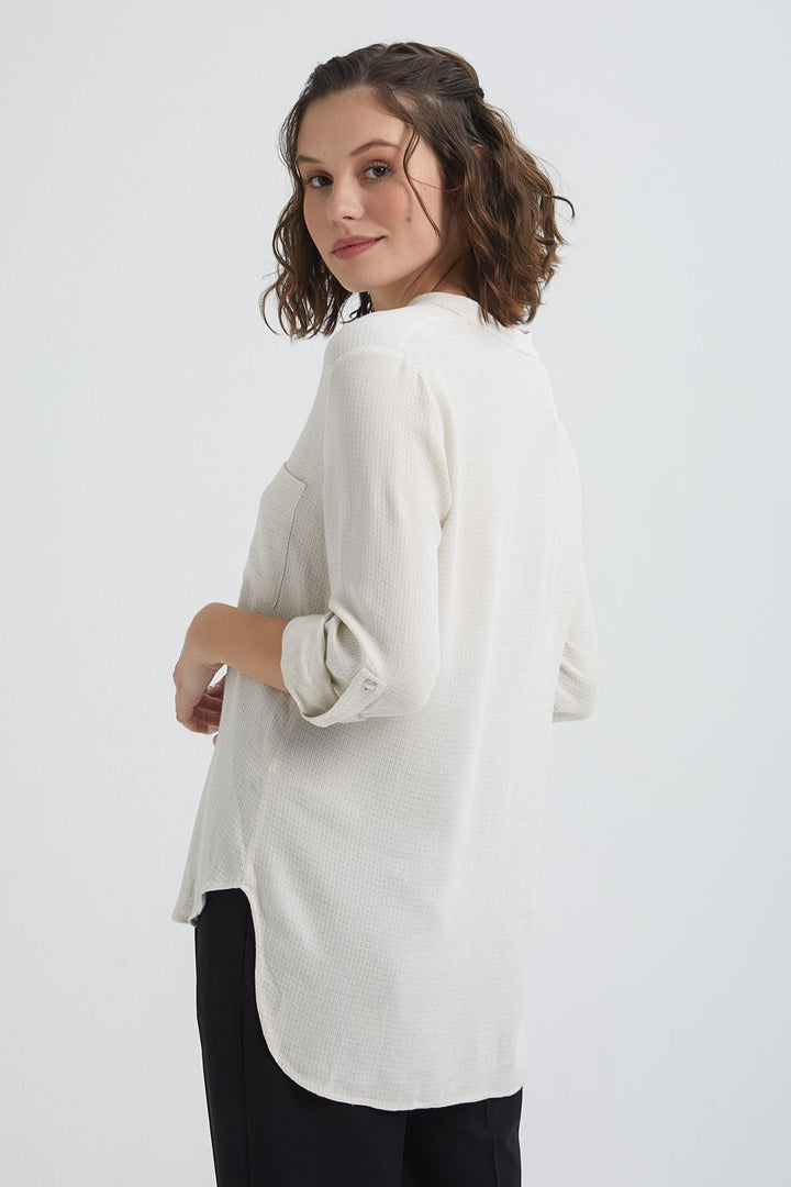 Three Quarter Sleeve Linen Shirt Natural