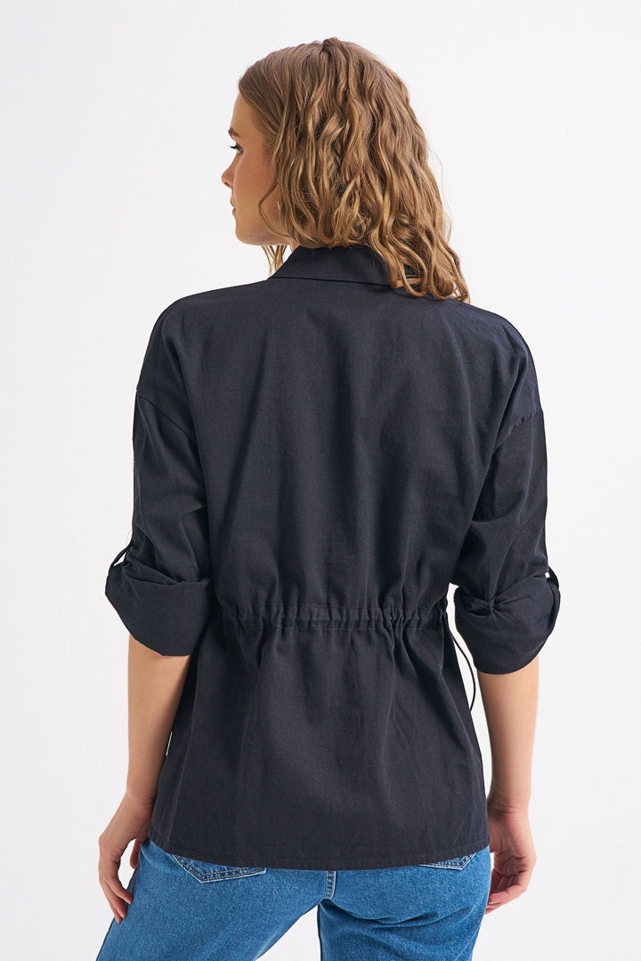 Beli Büzgülü Gömlek Siyah
