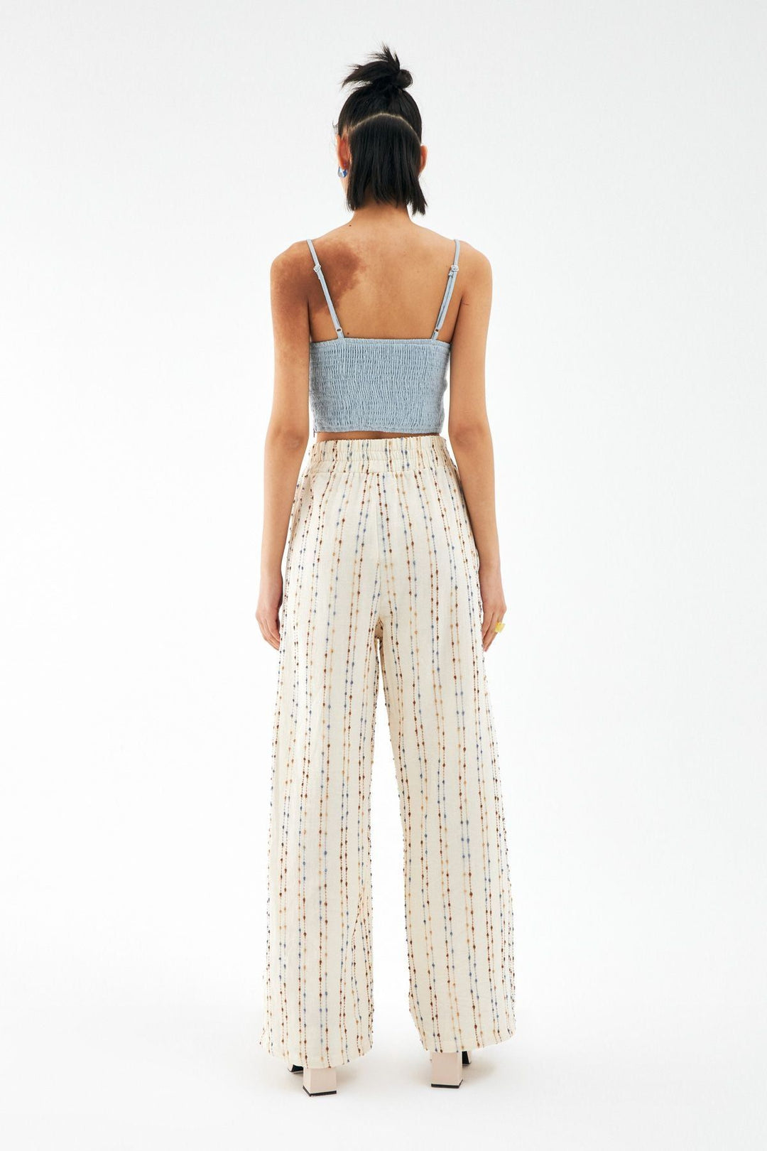 Dokulu Yüksek Bel Pantolon Naturel