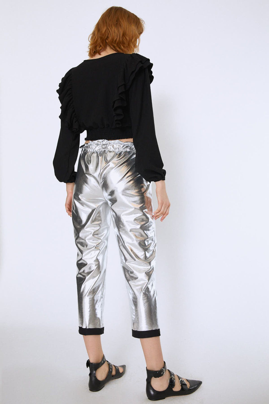 Tie Waist Pocket Jogger Pants Silver