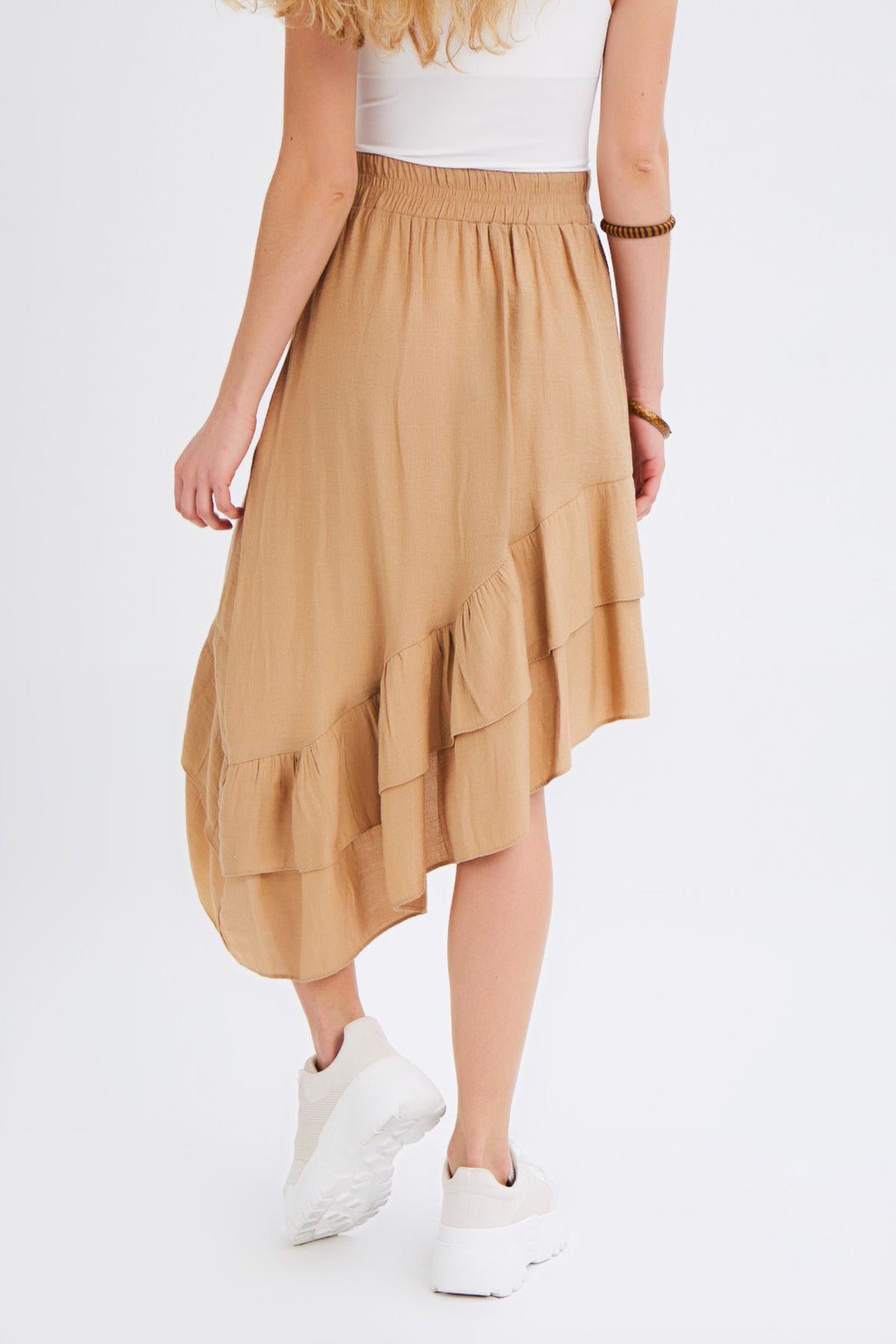 Asymmetric Frilly Skirt Camel