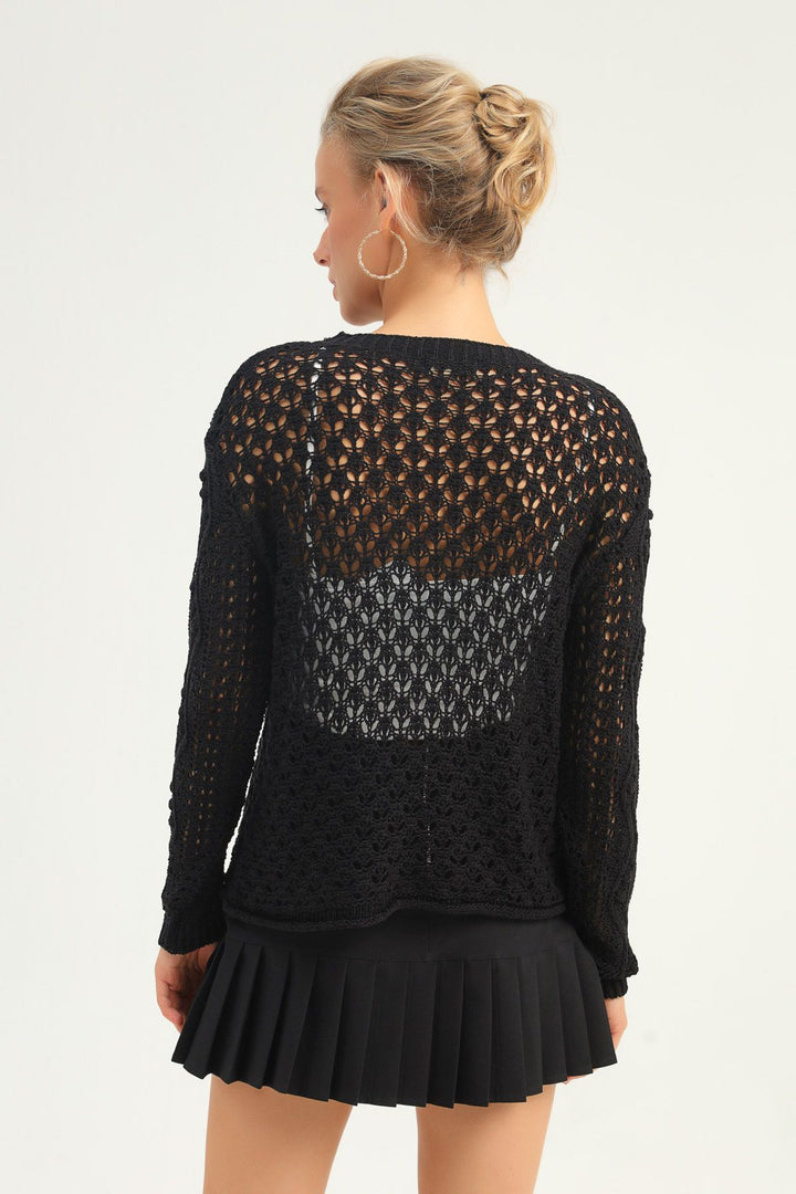 Baklava Knit Hole Sweater Black