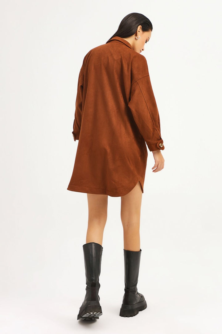Süet Uzun Gömlek Kahverengi