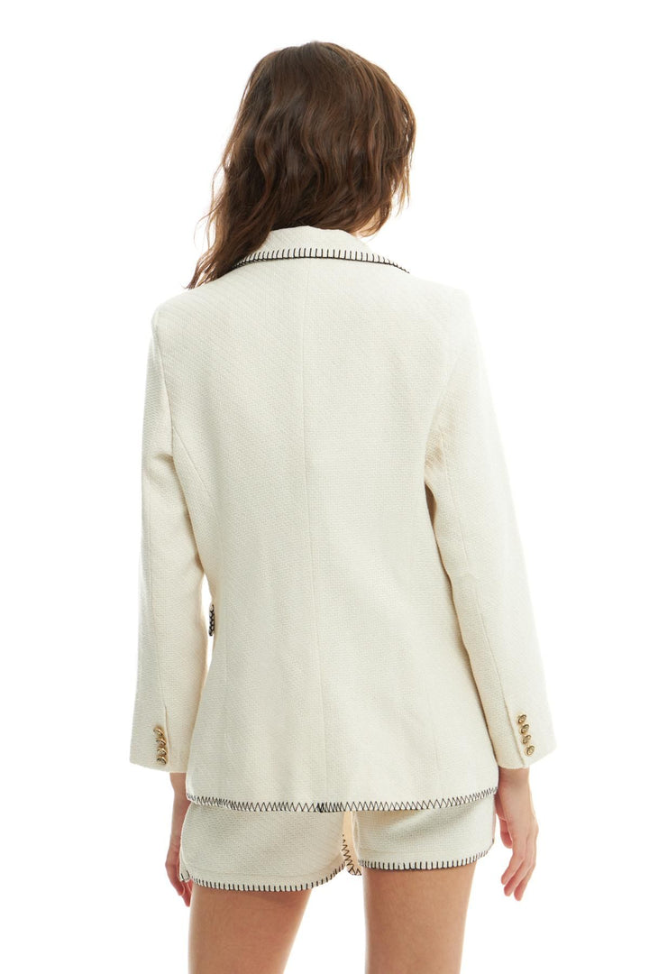 Stitching Detailed Blazer Jacket Ecru
