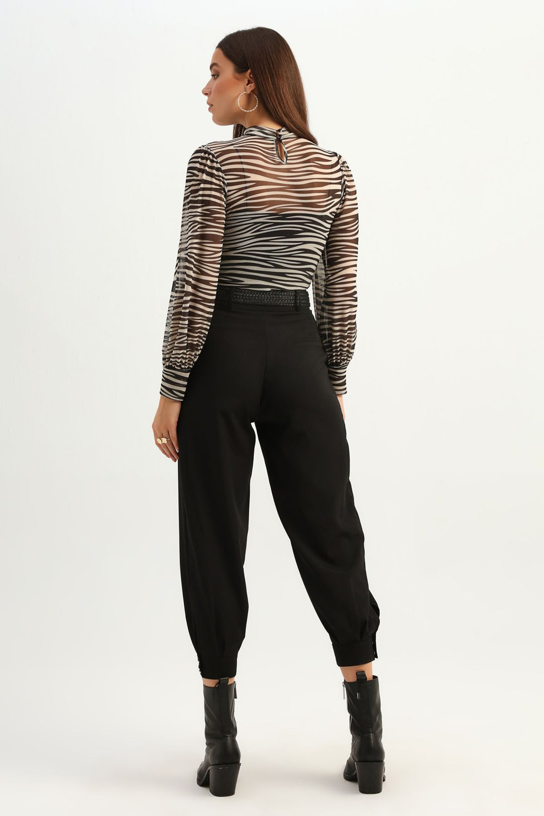 Zebra Patterned Tulle Blouse Beige