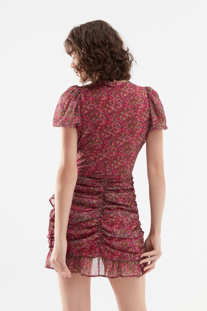 Kruvaze Fırfırlı Elbise Orkide