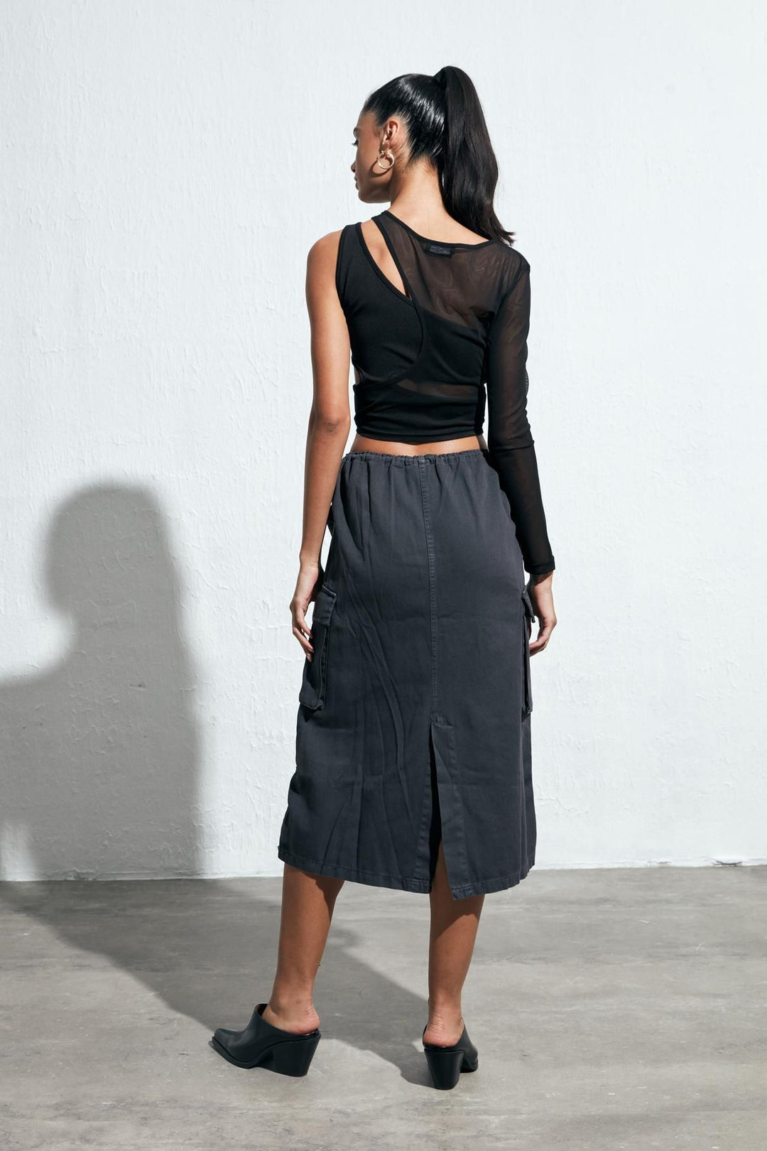 Pocket Detailed Cargo Midi Skirt Gray