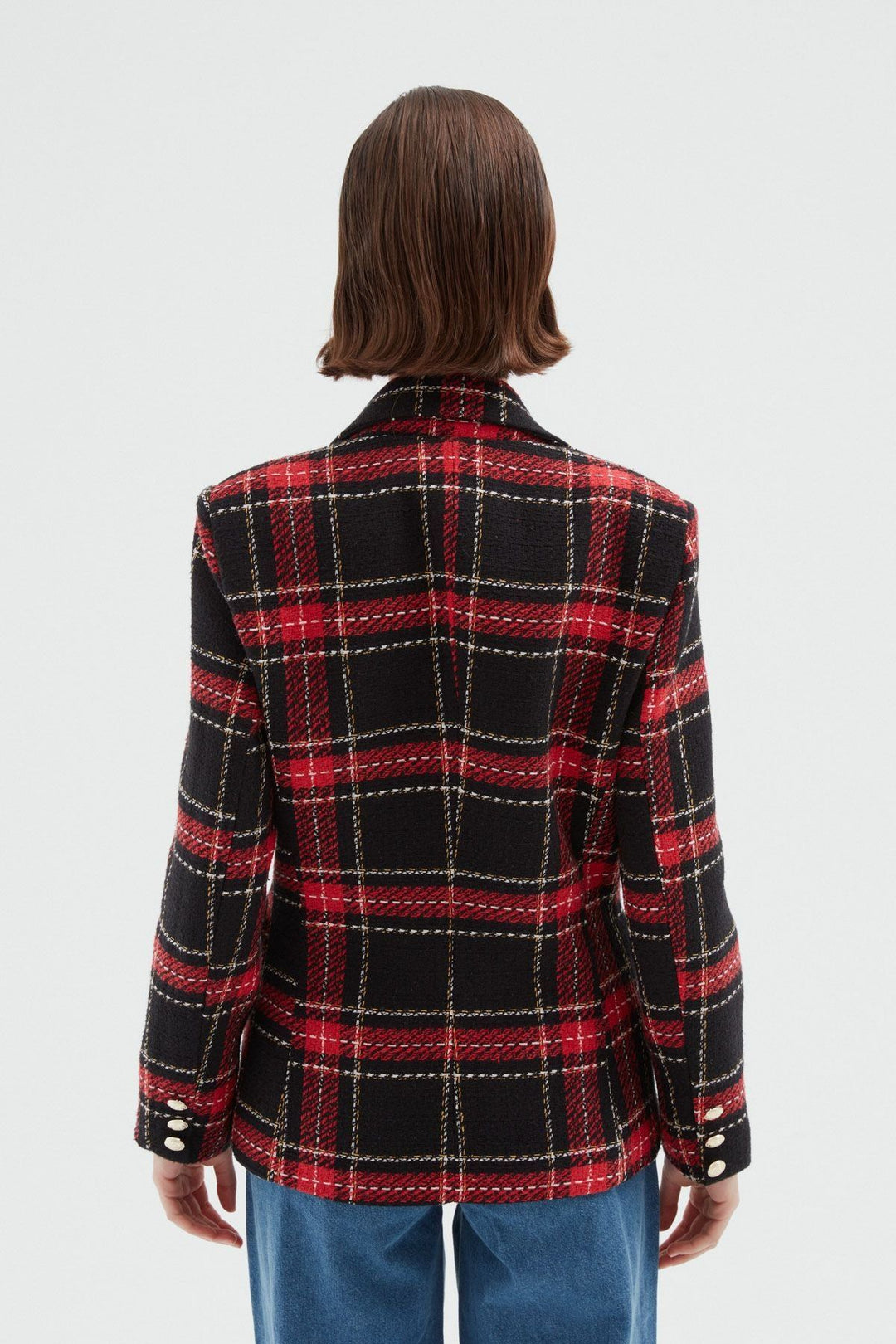 Ekose Kruvaze Blazer Ceket Kırmızı