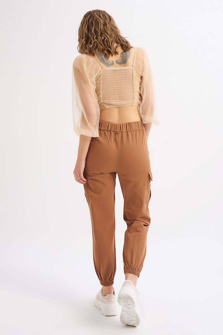 Cargo Pocket Chain Detailed Trousers Camel