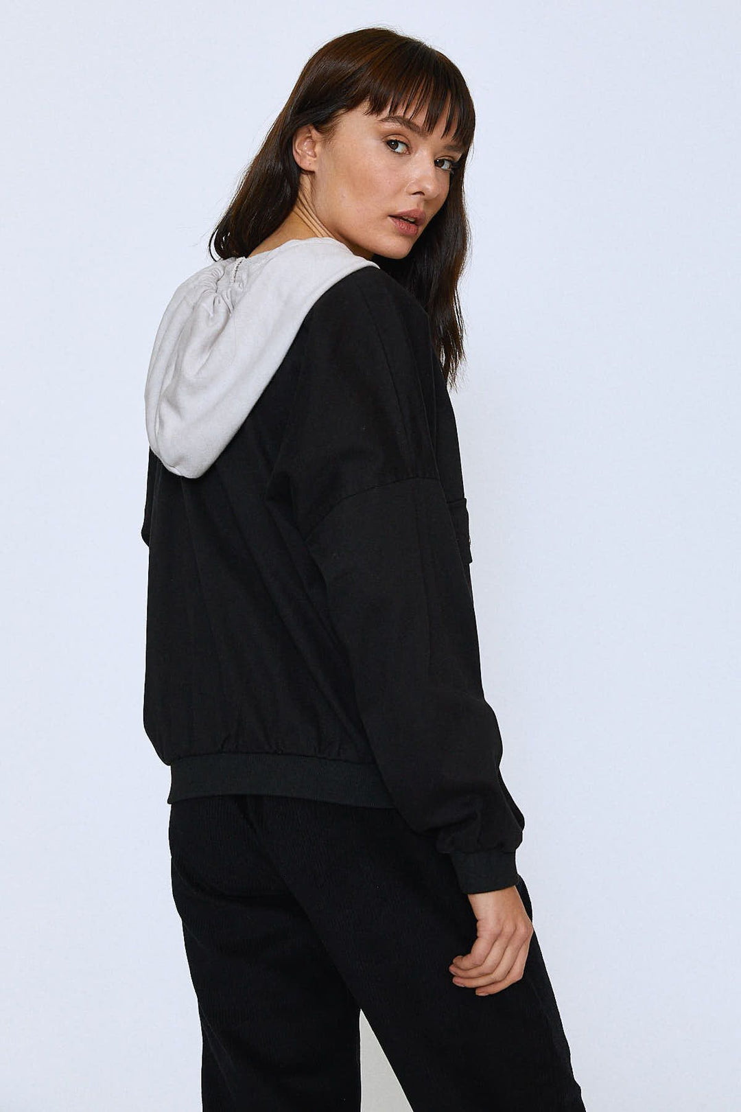 Kapüşonlu Reglan Kol Ceket Siyah