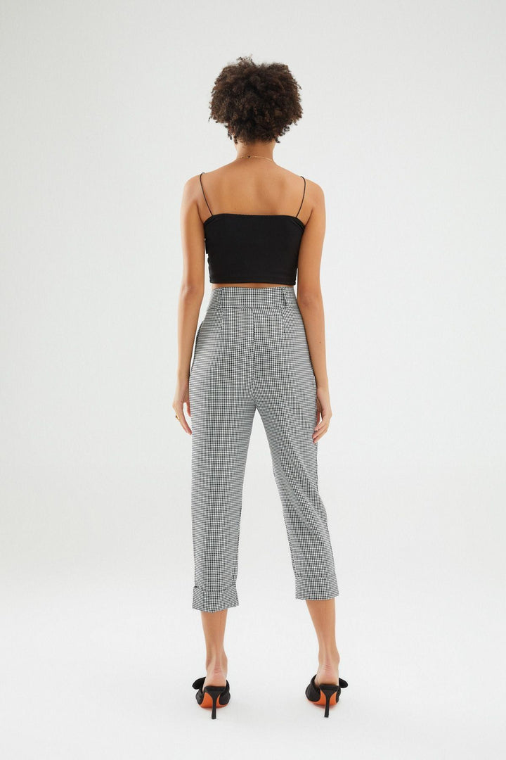 Çizgili Duble Paça Pantolon Siyah