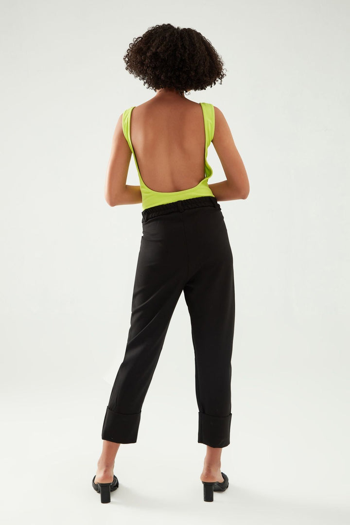 İnci Detaylı Duble Paça Pantolon Siyah