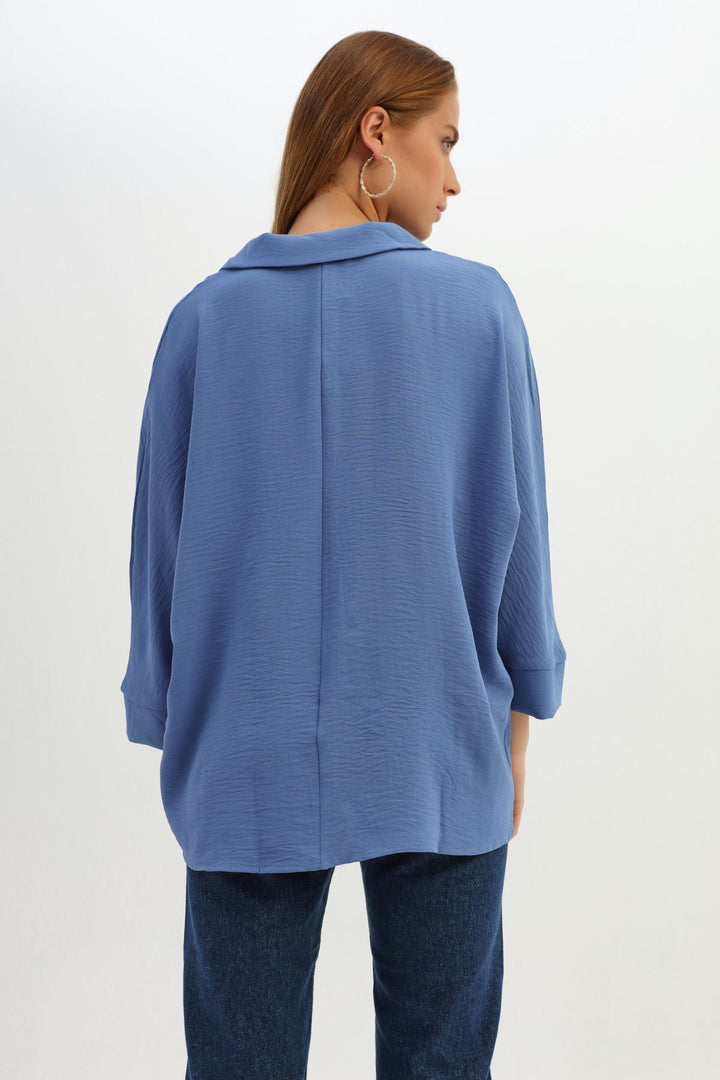 Tek Cepli Oversize Gömlek İndigo