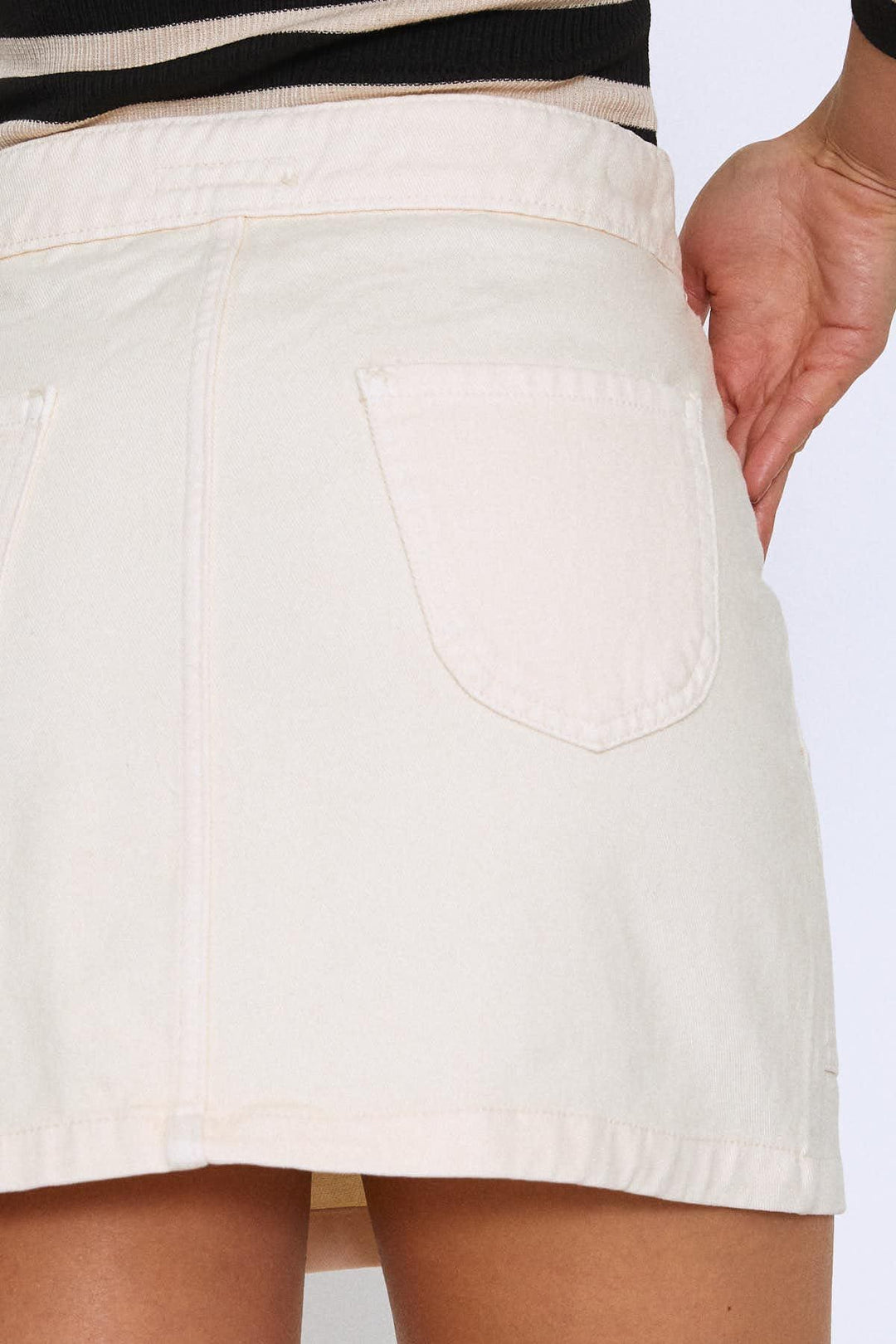 Önü Fermuarlı Cepli Kot Etek Kemik