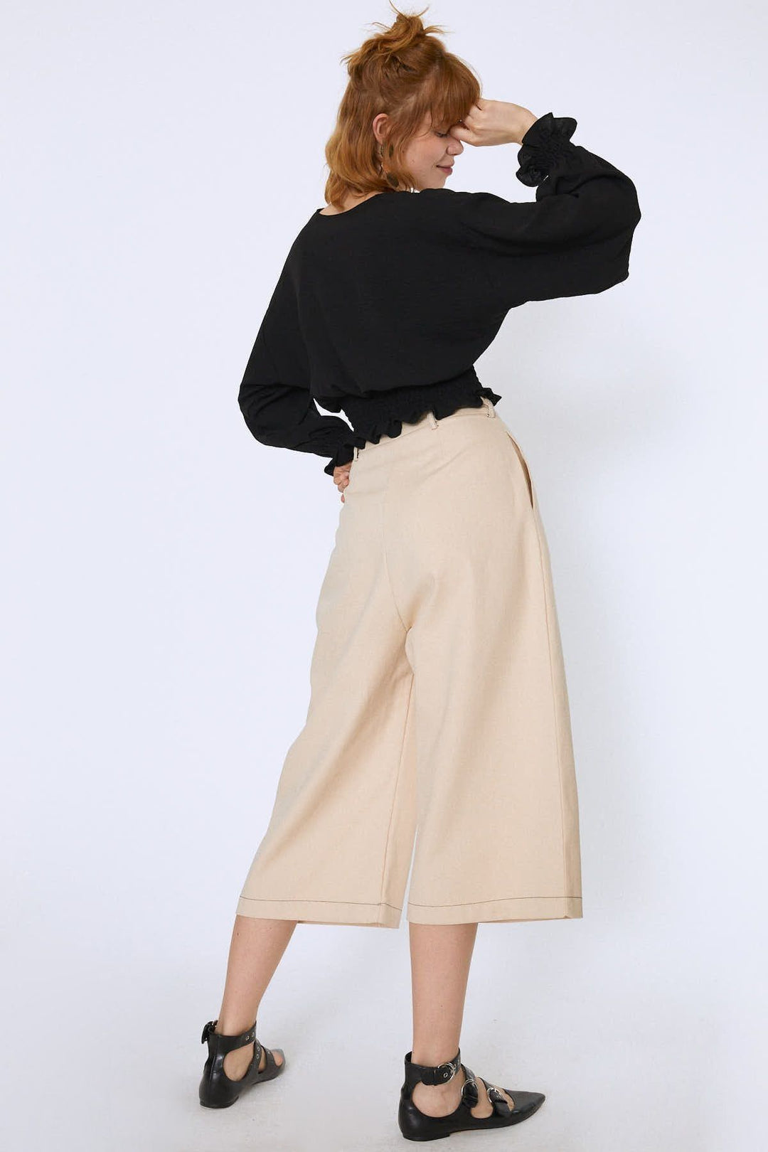 Beli Gipeli V Yaka Crop Bluz Siyah