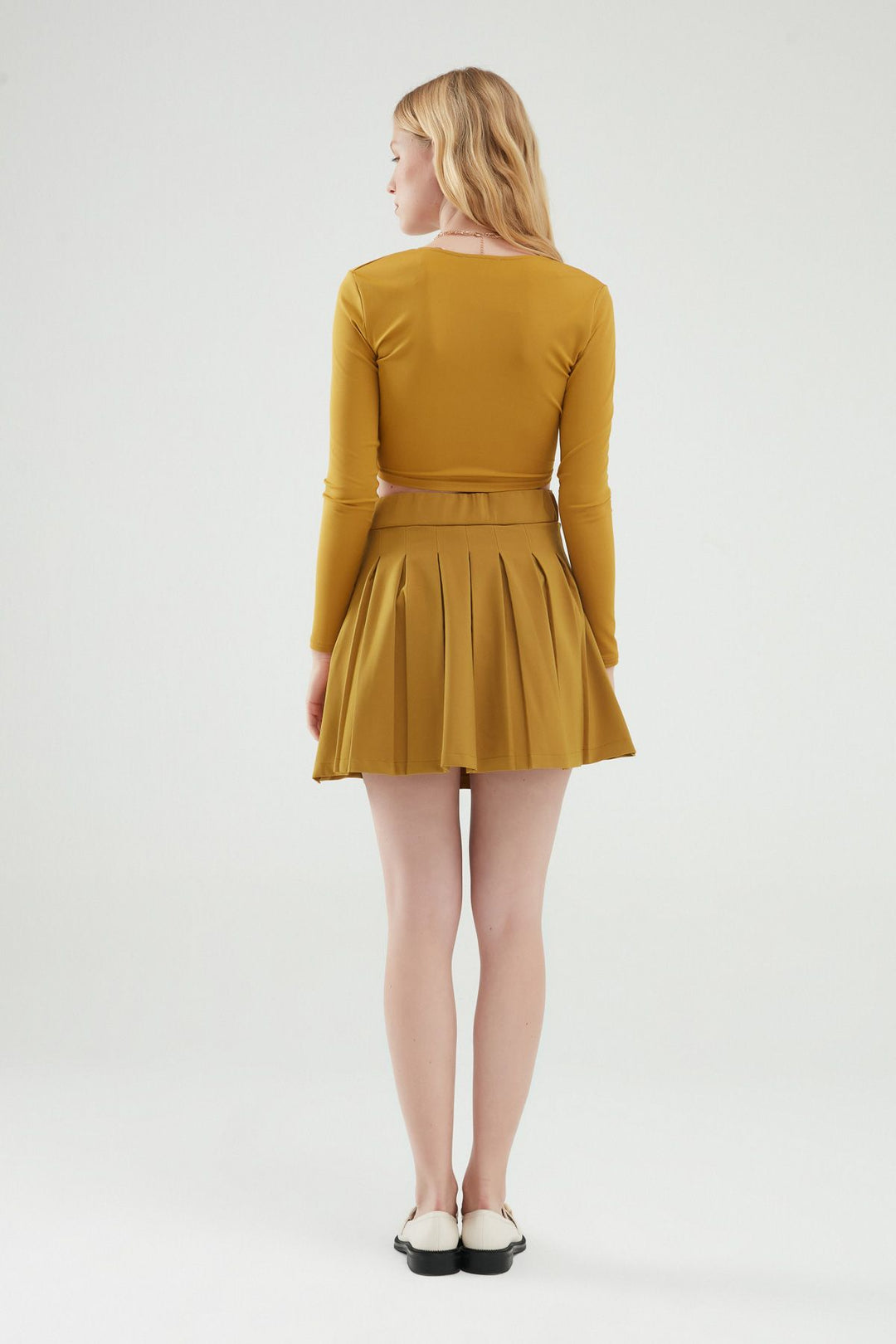 Pileli İçi Şortlu Mini Etek Olive