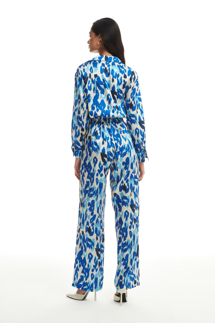 Patterned Satin Wide Leg Trousers Sax