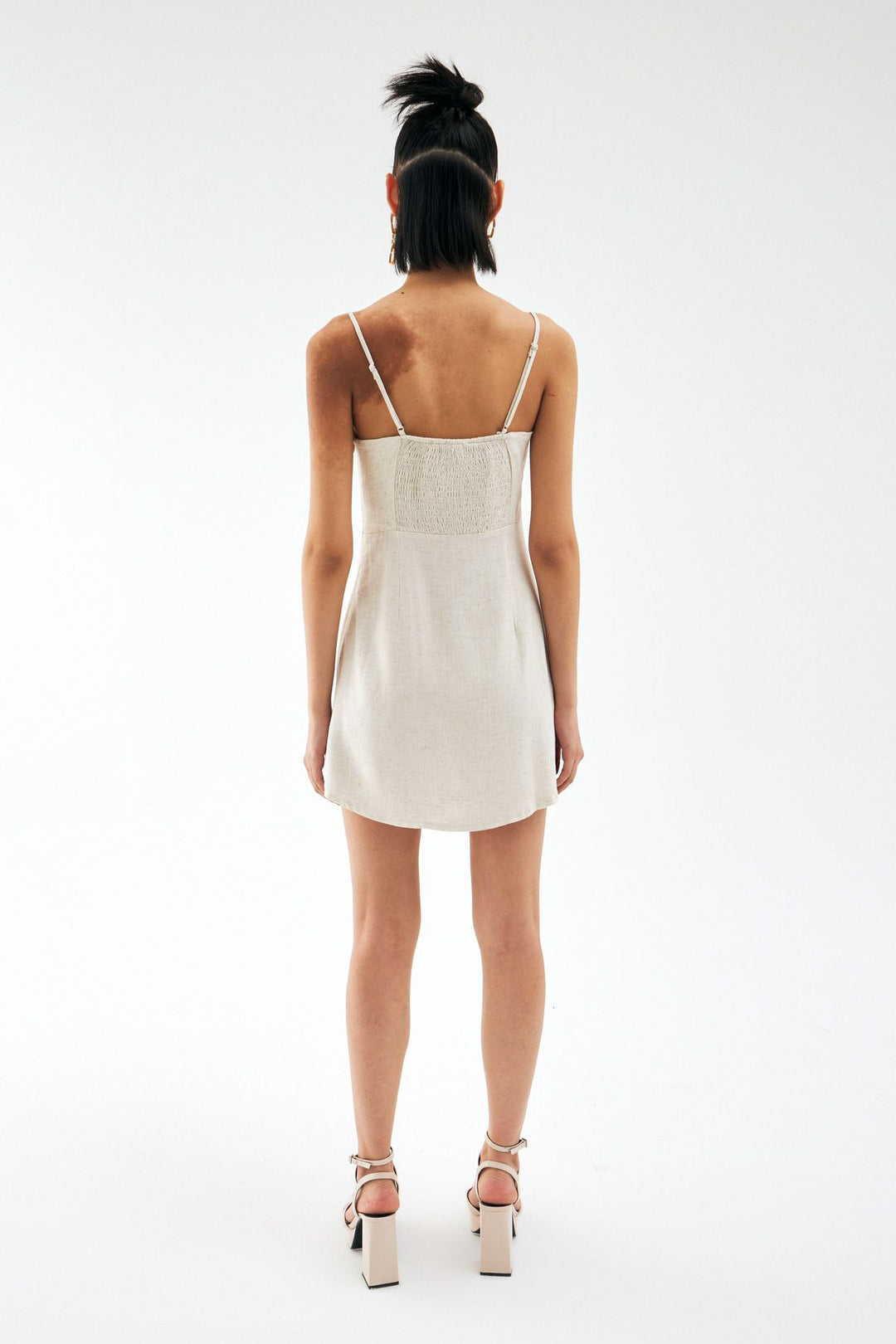 Askılı Keten Mini Elbise Naturel