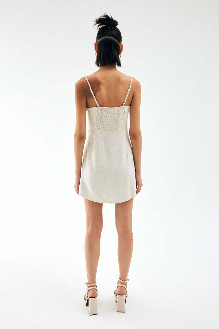 Askılı Keten Mini Elbise Naturel