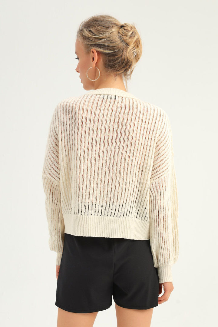 Knit Detailed Loose Sweater Natural