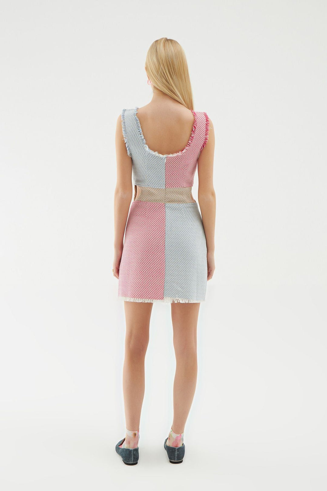 Cut Out Tweed Dress Beige