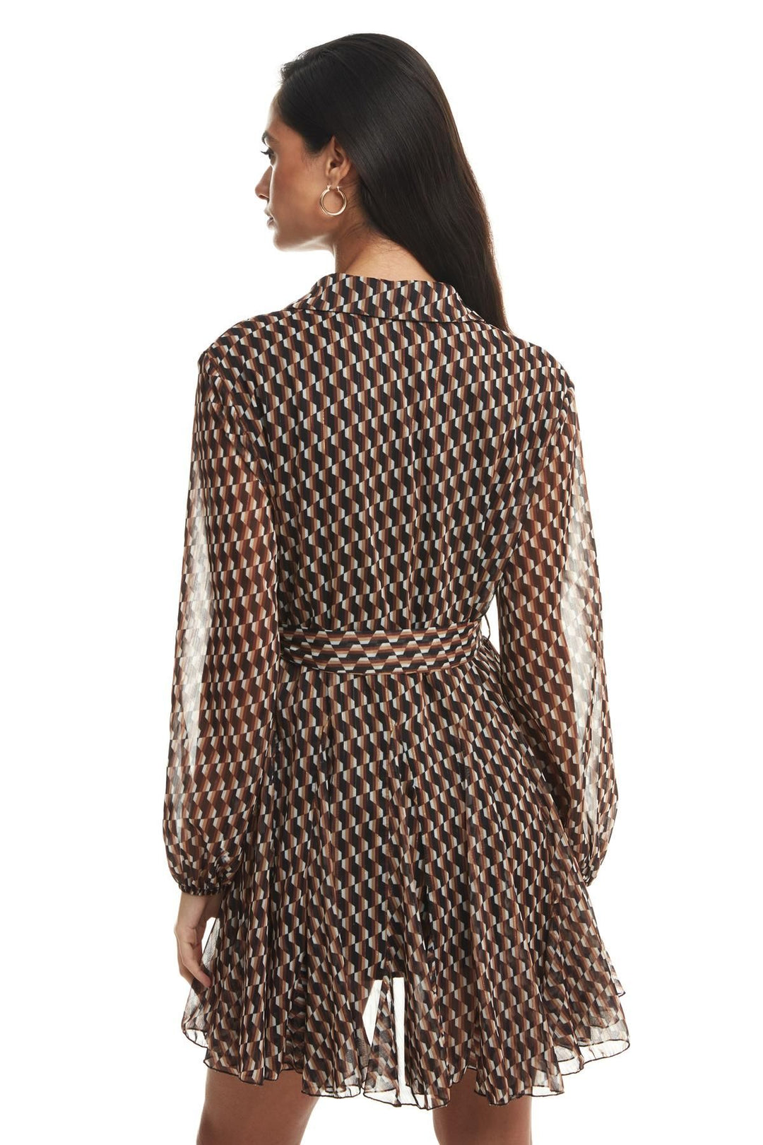 Patterned Button Detailed Mini Dress Brown