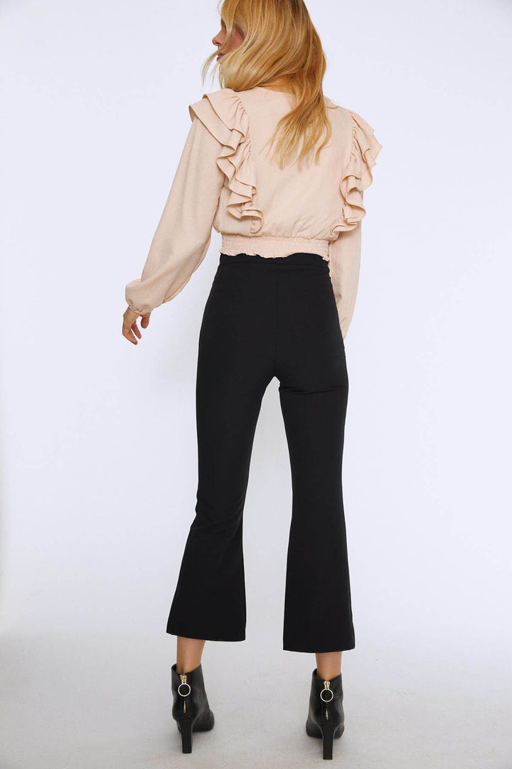 Ruffled Crop Blouse With Waist Gipe Beige