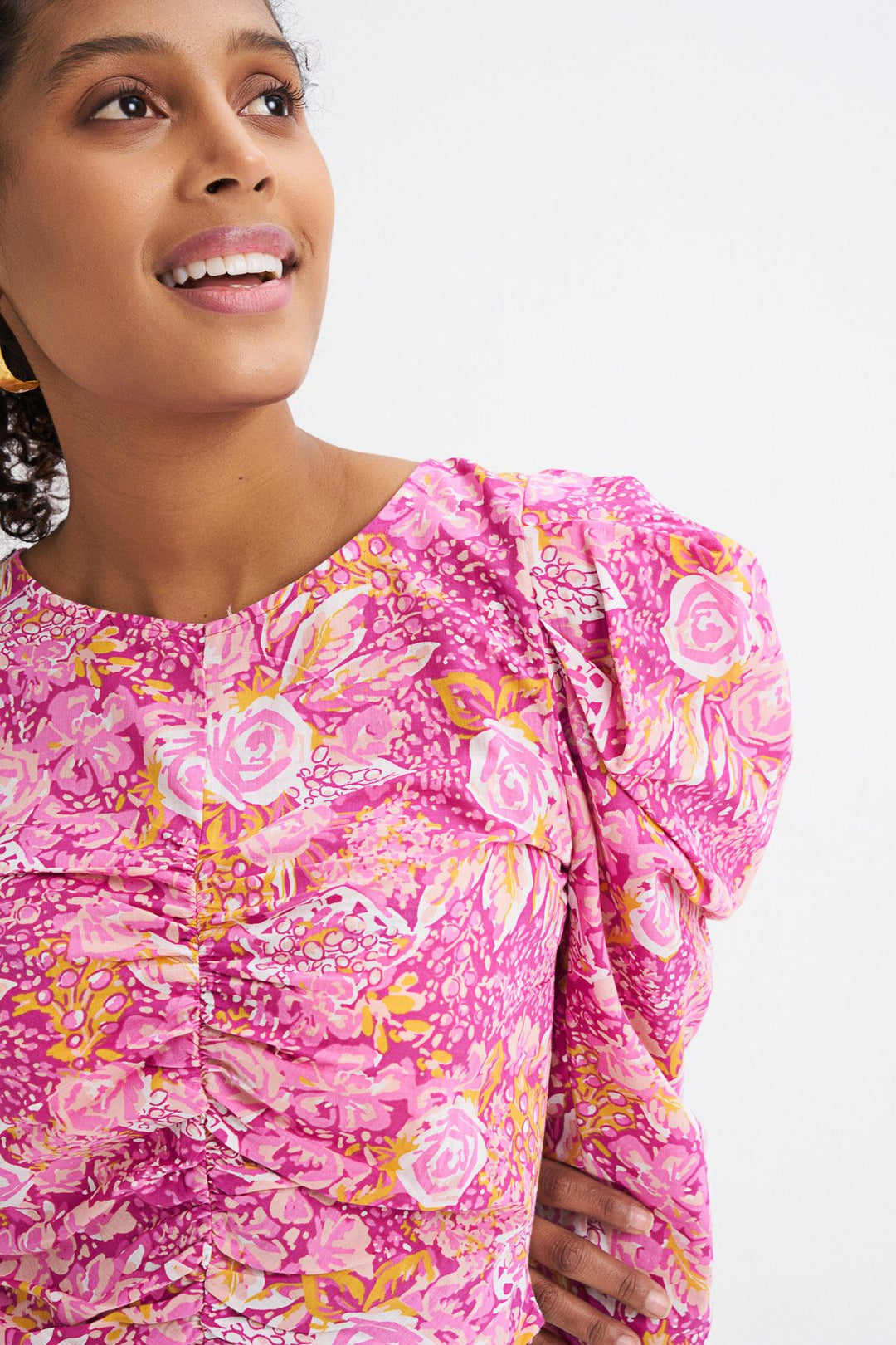 Floral Patterned Ruffle Detailed Blouse Pink