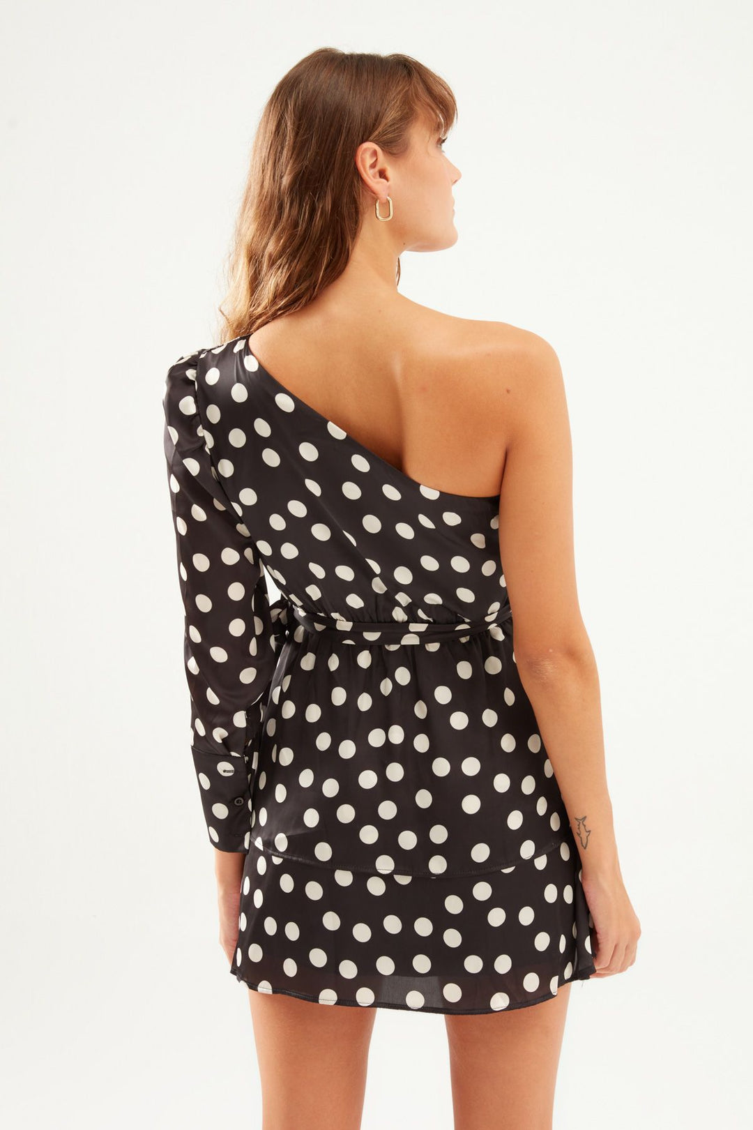 Polka Dot Satin Dress Black