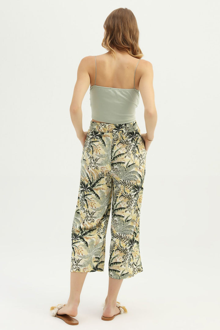 Desenli Geniş Paça Pantolon Yeşil