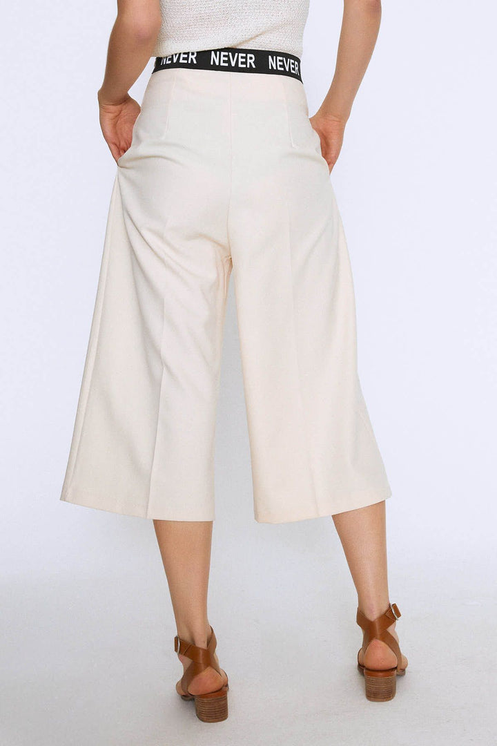 Ribbed Waist Wide Leg Trousers Ecru