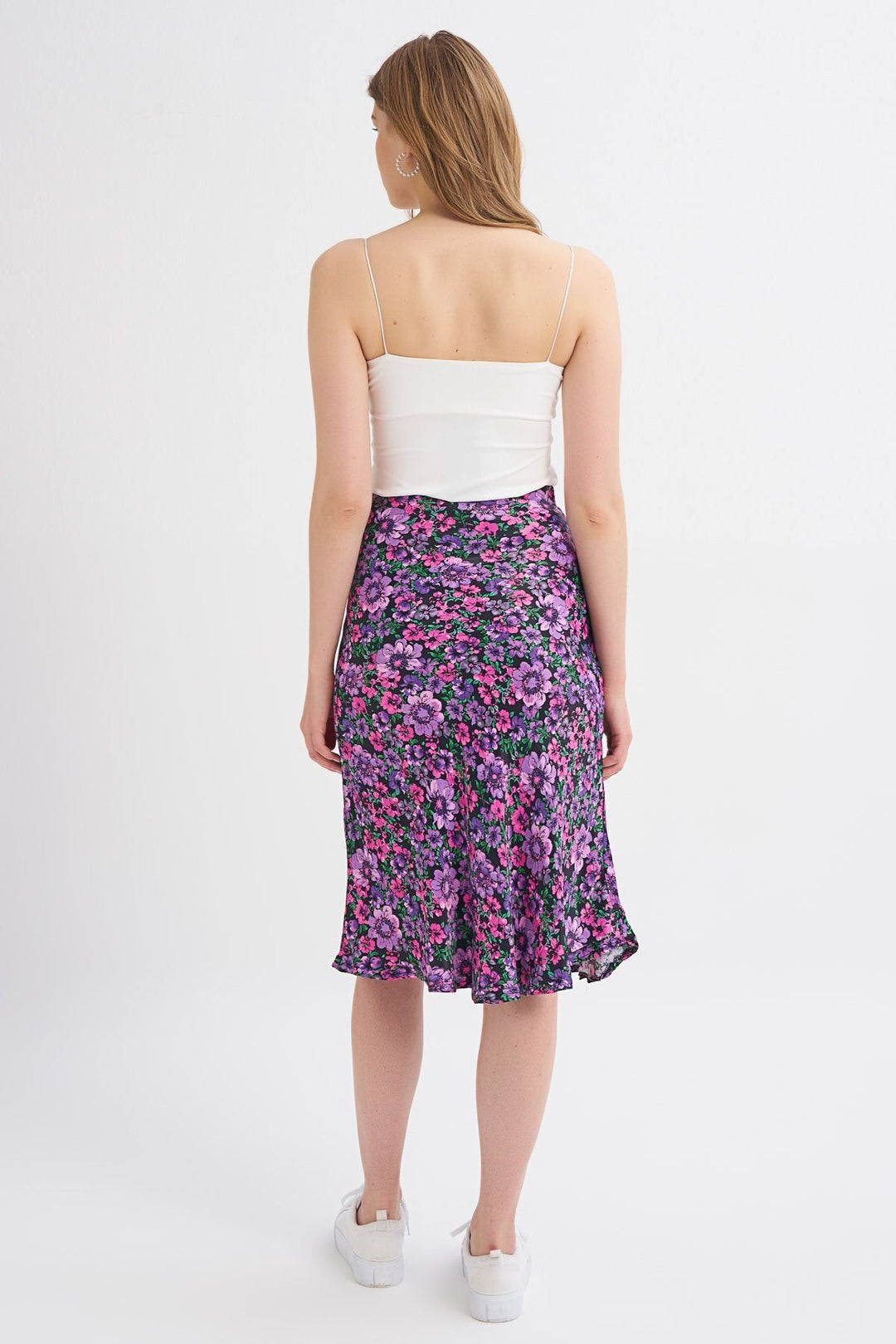 Floral Patterned Midi Skirt Purple