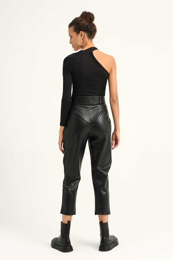 Belted Leather Trousers Black