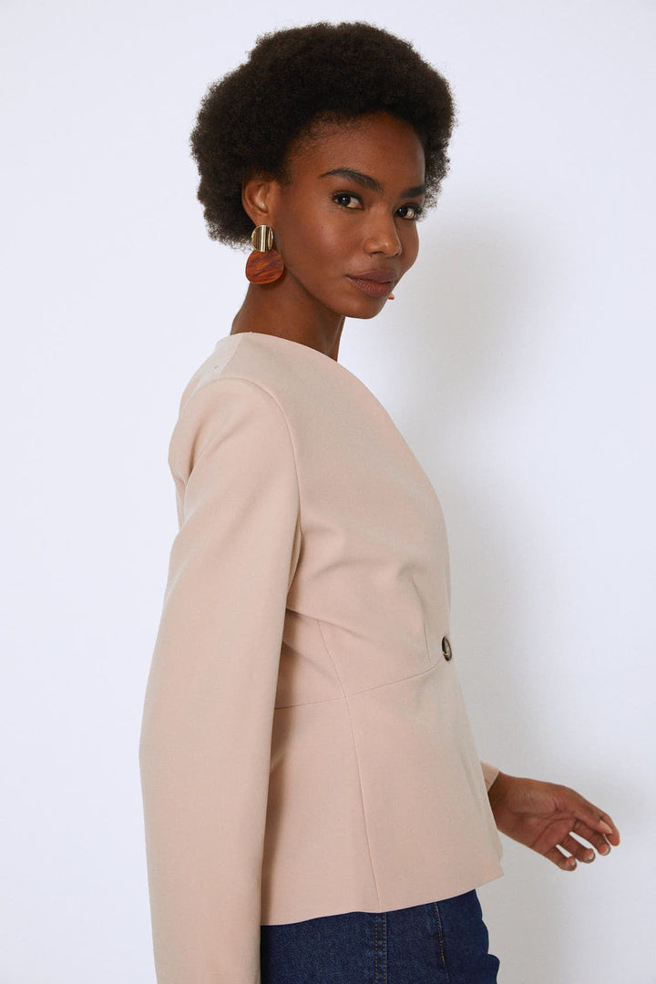 Peplum Blazer Jacket Beige